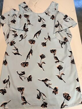 Light Blue Floral Cold-Shoulder Women's dress